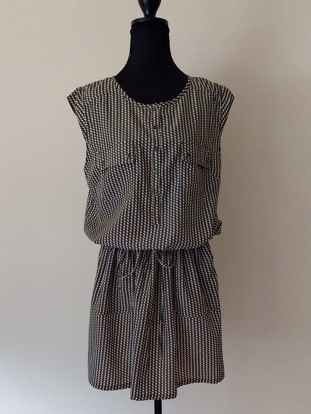 Olive Green and White Mini Dress